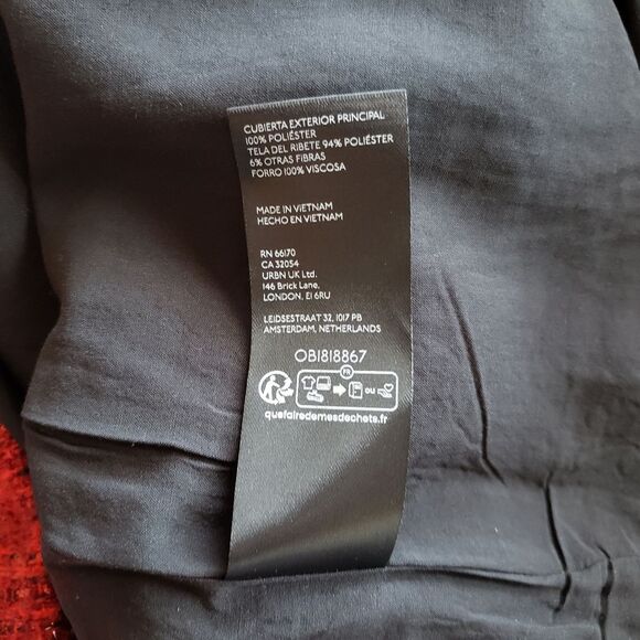 Maeve Bow Square Neck Tweed Strappy Mini Dress Red Black Women's Size Large - Picture 16 of 16